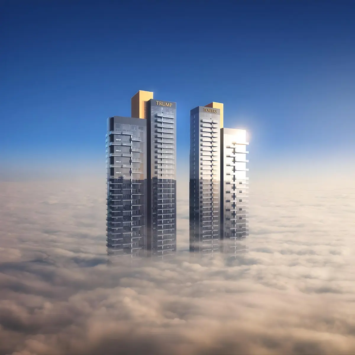 Architectural view of high-rise residential towers above the clouds